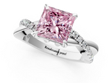 White gold Fancy Pink Princess  Cut Twist Band Solitaire Diamond Ring with Pavé Setting_4