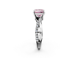 White gold Fancy Pink Princess  Cut Twist Band Solitaire Diamond Ring with Pavé Setting_5