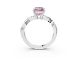 White gold Fancy Pink Princess  Cut Twist Band Solitaire Diamond Ring with Pavé Setting_6
