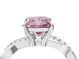 White gold Fancy Pink Princess  Cut Twist Band Solitaire Diamond Ring with Pavé Setting_7