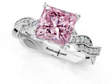 White gold Fancy Pink Princess  Cut Twisted Pavé Band Solitaire Ring with Four-Prong Setting_1