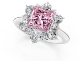 White gold Fancy Pink Princess  Diamond Cluster Halo Ring with Solitaire Band and Four-Prong Setting_1