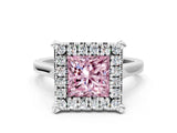 White gold Fancy Pink Princess  Diamond Cluster Halo Solitaire with Four-Prong Setting_35