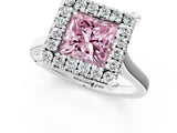 White gold Fancy Pink Princess  Diamond Cluster Halo Solitaire with Four-Prong Setting_36