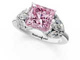 White gold Fancy Pink Princess  Diamond Cluster Leaf Design Ring with Prong Setting_1