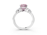 White gold Fancy Pink Princess  Diamond Cluster Leaf Design Ring with Prong Setting_3