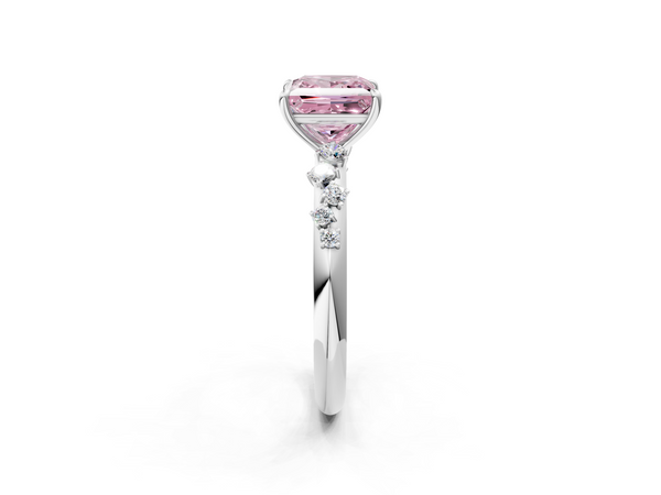 White gold Fancy Pink Princess  Diamond Cluster Prong-Set Solitaire Ring