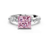 White gold Fancy Pink Princess  Diamond Cluster Prong-Set Solitaire Ring