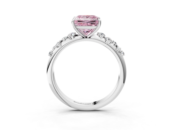 White gold Fancy Pink Princess  Diamond Cluster Prong-Set Solitaire Ring