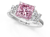 White gold Fancy Pink Princess  Diamond Floral Cluster Ring with Solitaire Band and Prong Setting_1