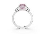 White gold Fancy Pink Princess  Diamond Floral Cluster Ring with Solitaire Band and Prong Setting_3