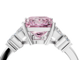 White gold Fancy Pink Princess  Diamond Floral Cluster Ring with Solitaire Band and Prong Setting_4
