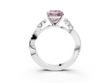 White gold Fancy Pink Princess  Diamond Floral Vine Solitaire Engagement Ring_3