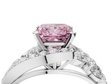 White gold Fancy Pink Princess  Diamond Halo Ring with Marquise and Pavé Band in Prong Setting_4