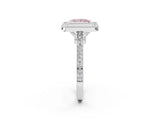 White gold Fancy Pink Princess  Diamond Halo Ring with Milgrain Frame and Pavé Band_37