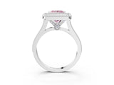 White gold Fancy Pink Princess  Diamond Halo Ring with Milgrain Frame and Pavé Band_38