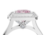 White gold Fancy Pink Princess  Diamond Halo Ring with Milgrain Frame and Pavé Band_39