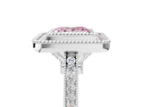 White gold Fancy Pink Princess  Diamond Halo Ring with Milgrain Frame and Pavé Band_40