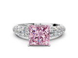 White gold Fancy Pink Princess  Diamond Pavé Band Solitaire Ring with Four-Prong Setting_29