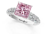White gold Fancy Pink Princess  Diamond Pavé Band Solitaire Ring with Four-Prong Setting_30