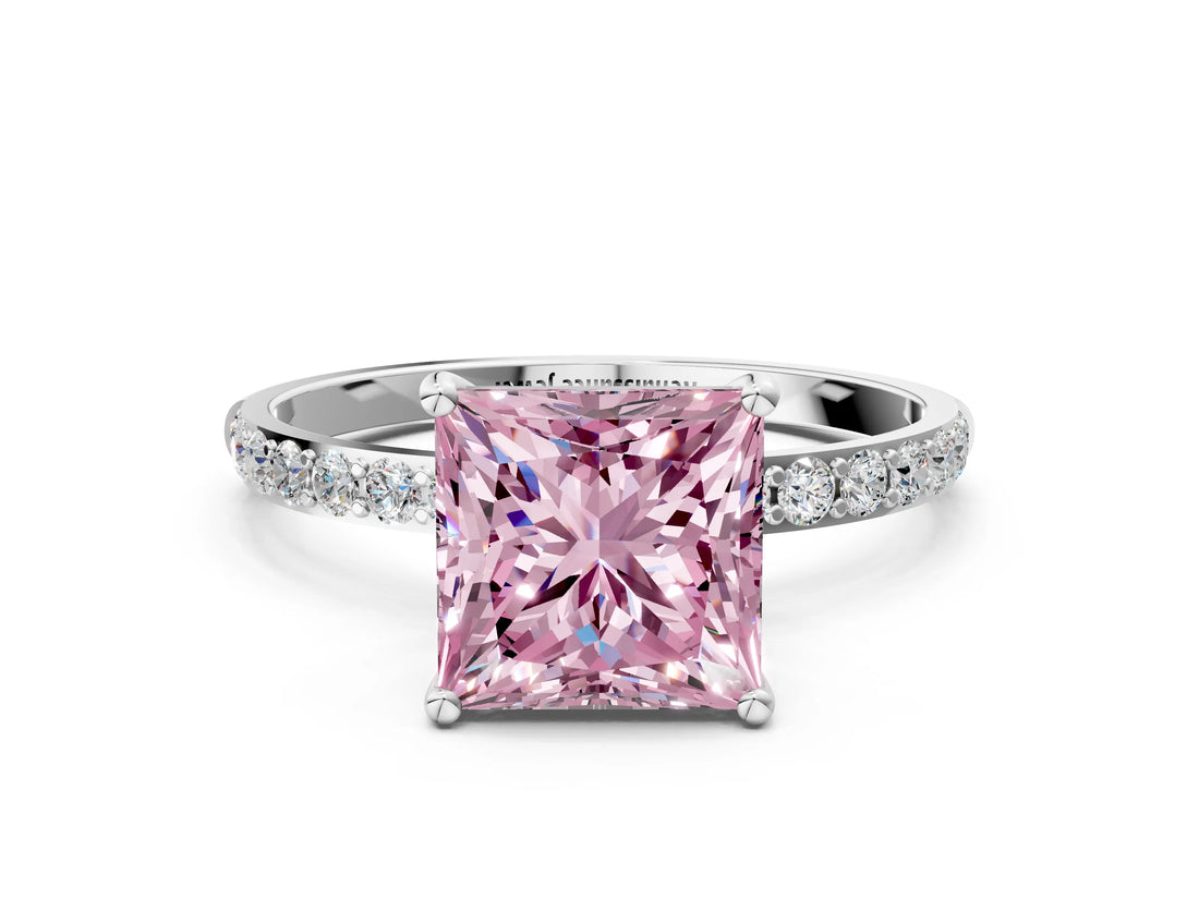 White gold Fancy Pink Princess  Diamond Pavé Band with Six-Prong Setting_27