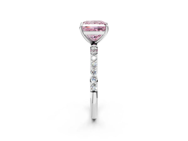 Platinum Fancy Pink Princess  Diamond Pavé Band with Six-Prong Setting
