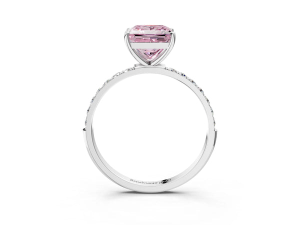 Platinum Fancy Pink Princess  Diamond Pavé Band with Six-Prong Setting