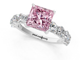 White gold Fancy Pink Princess  Diamond Prong Setting with Side Stones on a Pave Band_1