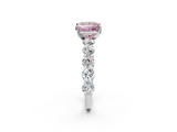 White gold Fancy Pink Princess  Diamond Prong Setting with Side Stones on a Pave Band_2