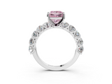 White gold Fancy Pink Princess  Diamond Prong Setting with Side Stones on a Pave Band_3