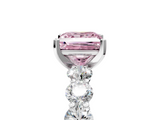White gold Fancy Pink Princess  Diamond Prong Setting with Side Stones on a Pave Band_5