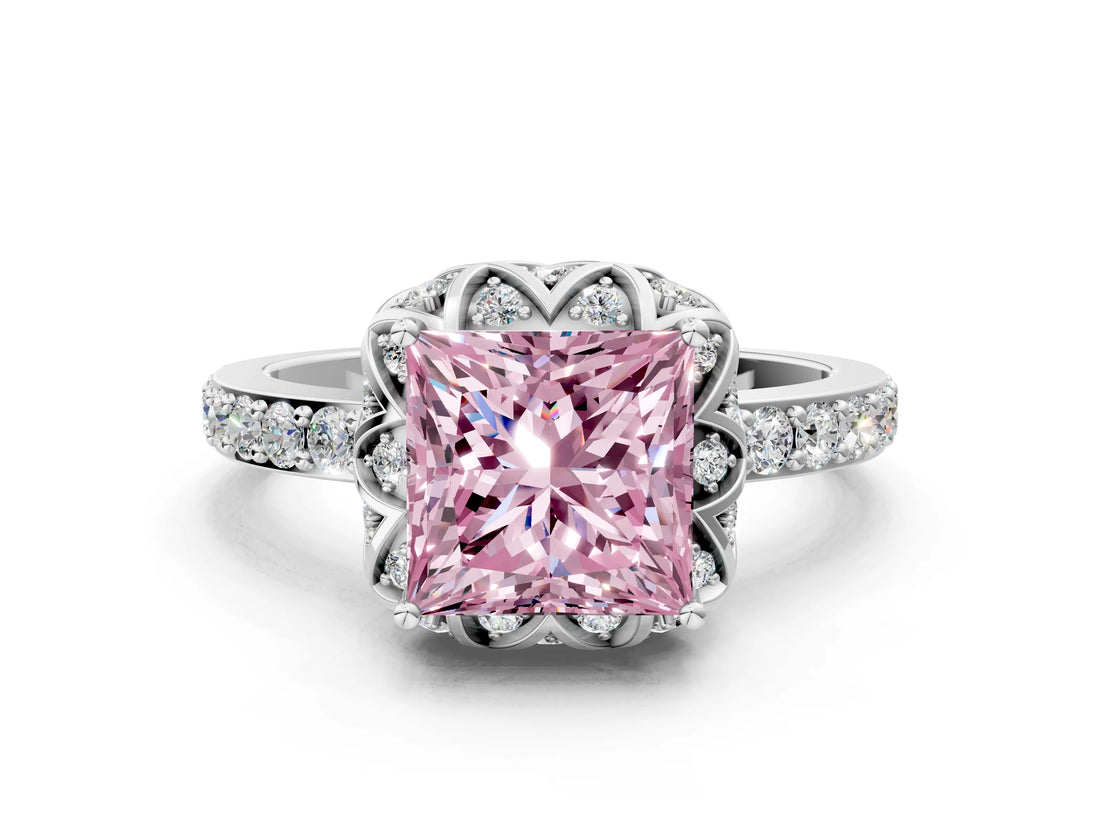 White gold Fancy Pink Princess  Diamond Solitaire Ring with Shared Prong Pavé Band_34