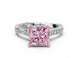 White gold Fancy Pink Princess  Diamond Solitaire with Pave Band and Six-Prong Setting