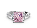 White gold Fancy Pink Princess  Diamond Three-Stone Pave Band with Four-Prong Setting
