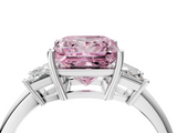 White gold Fancy Pink Princess  Diamond Three-Stone Ring with Trapezoid Side Stones and Prong Setting_4