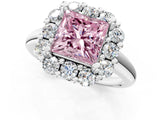 White gold Fancy Pink Princess  Halo Cluster Diamond Engagement Ring with Prong Setting and Polished Band_40
