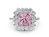 White gold Fancy Pink Princess  Halo Cluster Diamond Engagement Ring with Solitaire Band and Prong Setting_46
