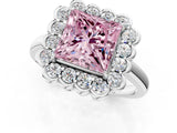 White gold Fancy Pink Princess  Halo Cluster Diamond Engagement Ring with Solitaire Band and Prong Setting_47