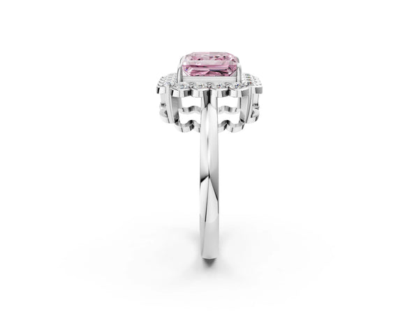 Platinum Fancy Pink Princess  Halo Cluster Diamond Engagement Ring with Solitaire Band and Prong Setting