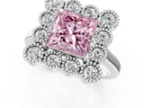 White gold Fancy Pink Princess  Halo Diamond Cluster Engagement Ring with Milgrain Bezel Setting and Solitaire Band_28