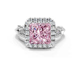 White gold Fancy Pink Princess  Halo Diamond Engagement Ring with Filigree Band and Four-Prong Setting_105
