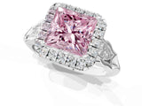 White gold Fancy Pink Princess  Halo Diamond Engagement Ring with Filigree Band and Four-Prong Setting_106