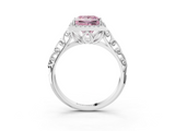 White gold Fancy Pink Princess  Halo Diamond Engagement Ring with Intricate Filigree Band and Four-Prong Setting_3