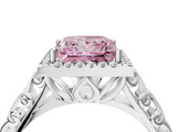 White gold Fancy Pink Princess  Halo Diamond Engagement Ring with Intricate Filigree Band and Four-Prong Setting_4