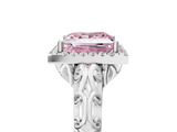 White gold Fancy Pink Princess  Halo Diamond Engagement Ring with Intricate Filigree Band and Four-Prong Setting_5