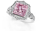 White gold Fancy Pink Princess  Halo Diamond Engagement Ring with Milgrain Band and Four-Prong Setting_27