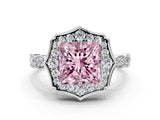 White gold Fancy Pink Princess  Halo Diamond Engagement Ring with Milgrain Band and Four-Prong Setting_28