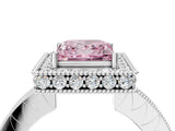 White gold Fancy Pink Princess  Halo Diamond Engagement Ring with Milgrain Pave Band and Four-Prong Setting_115
