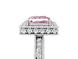 White gold Fancy Pink Princess  Halo Diamond Engagement Ring with Milgrain Pave Band and Four-Prong Setting_116