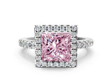 White gold Fancy Pink Princess  Halo Diamond Engagement Ring with Pavé Band and Four-Prong Setting_81